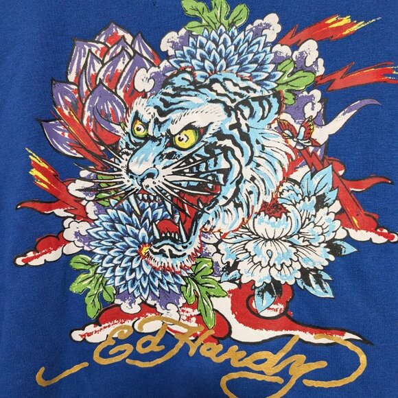 Ed Hardy Tiger Lotus Ed Hardy Zip Front Hoodie - Cobalt Blue Size 1X (NWOT) - Picture 9 of 13